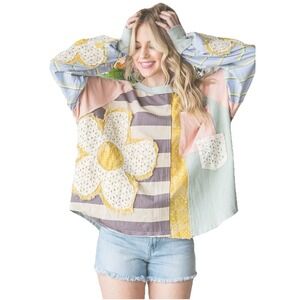 Oli & Hali Patchwork Stripes Flower Power Balloon Sleeve Small/Medium